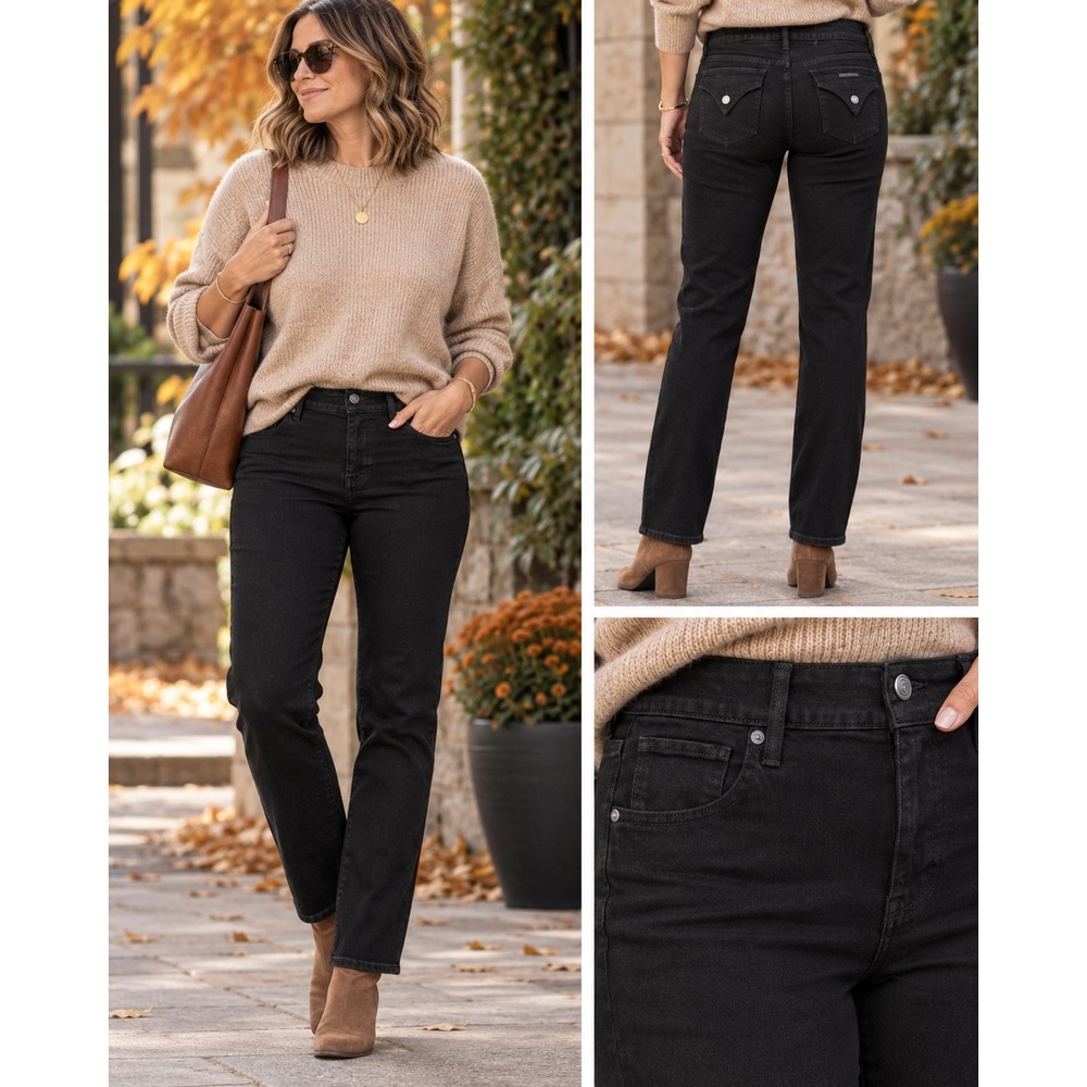 Hudson Jeans Straight Leg Black Flap Pocket Denim Size 14